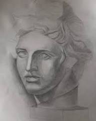 Gipsli modelda odam boshi qalamtasviri